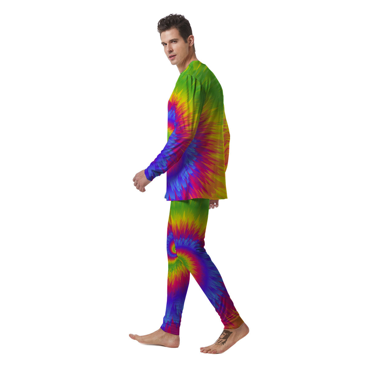 Swirl Rainbow Psychedelic Print Men's Pajamas-grizzshop
