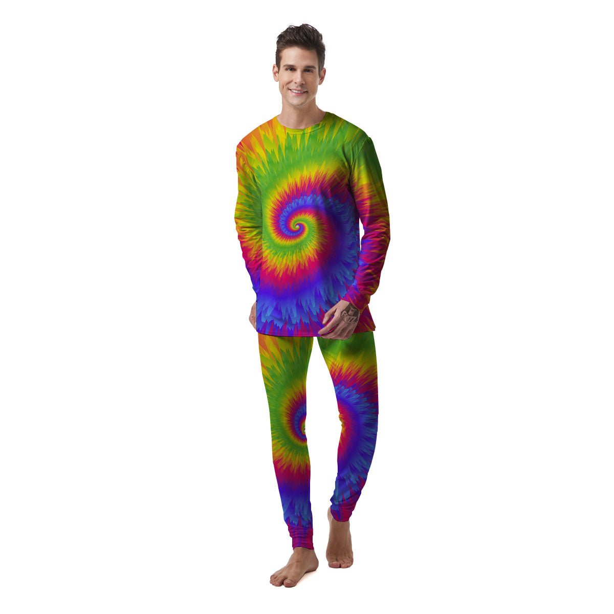 Swirl Rainbow Psychedelic Print Men's Pajamas-grizzshop