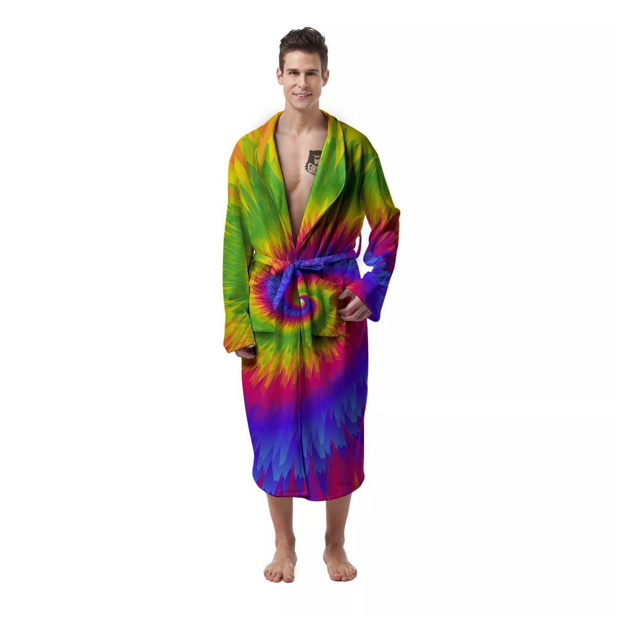 Swirl Rainbow Psychedelic Print Men's Robe-grizzshop