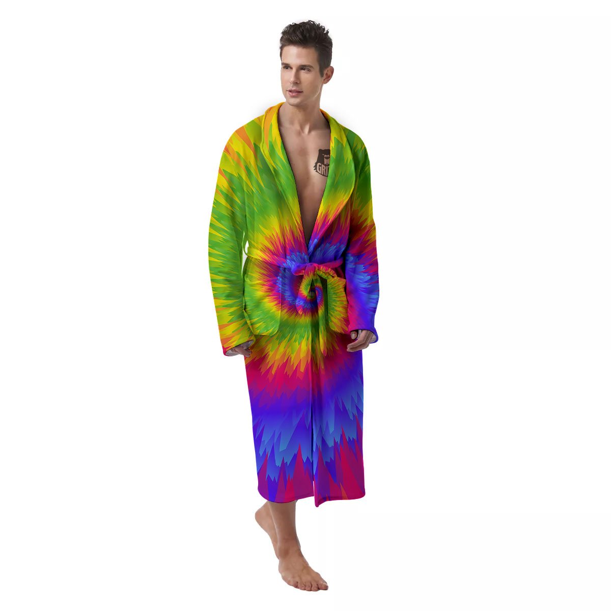 Swirl Rainbow Psychedelic Print Men's Robe-grizzshop