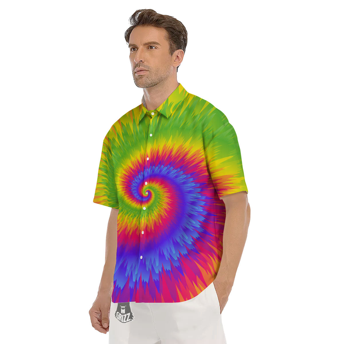 Swirl Rainbow Psychedelic Print Men's Short Sleeve Shirts-grizzshop