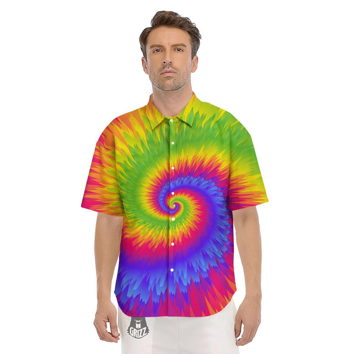 Swirl Rainbow Psychedelic Print Men's Short Sleeve Shirts-grizzshop