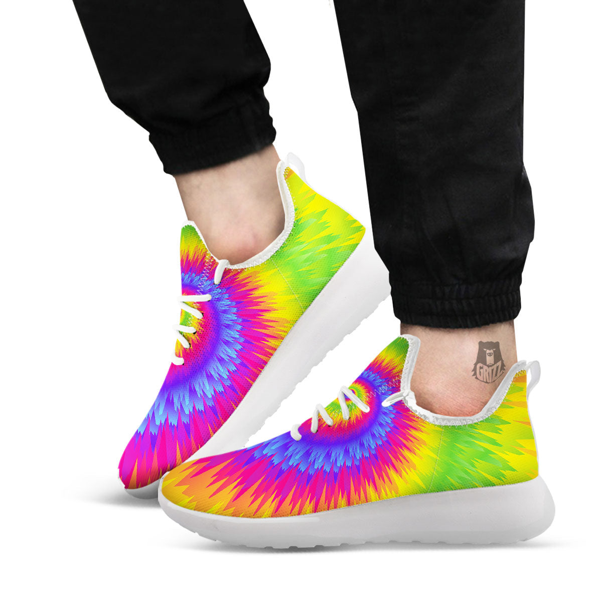 Swirl Rainbow Psychedelic Print White Athletic Shoes-grizzshop