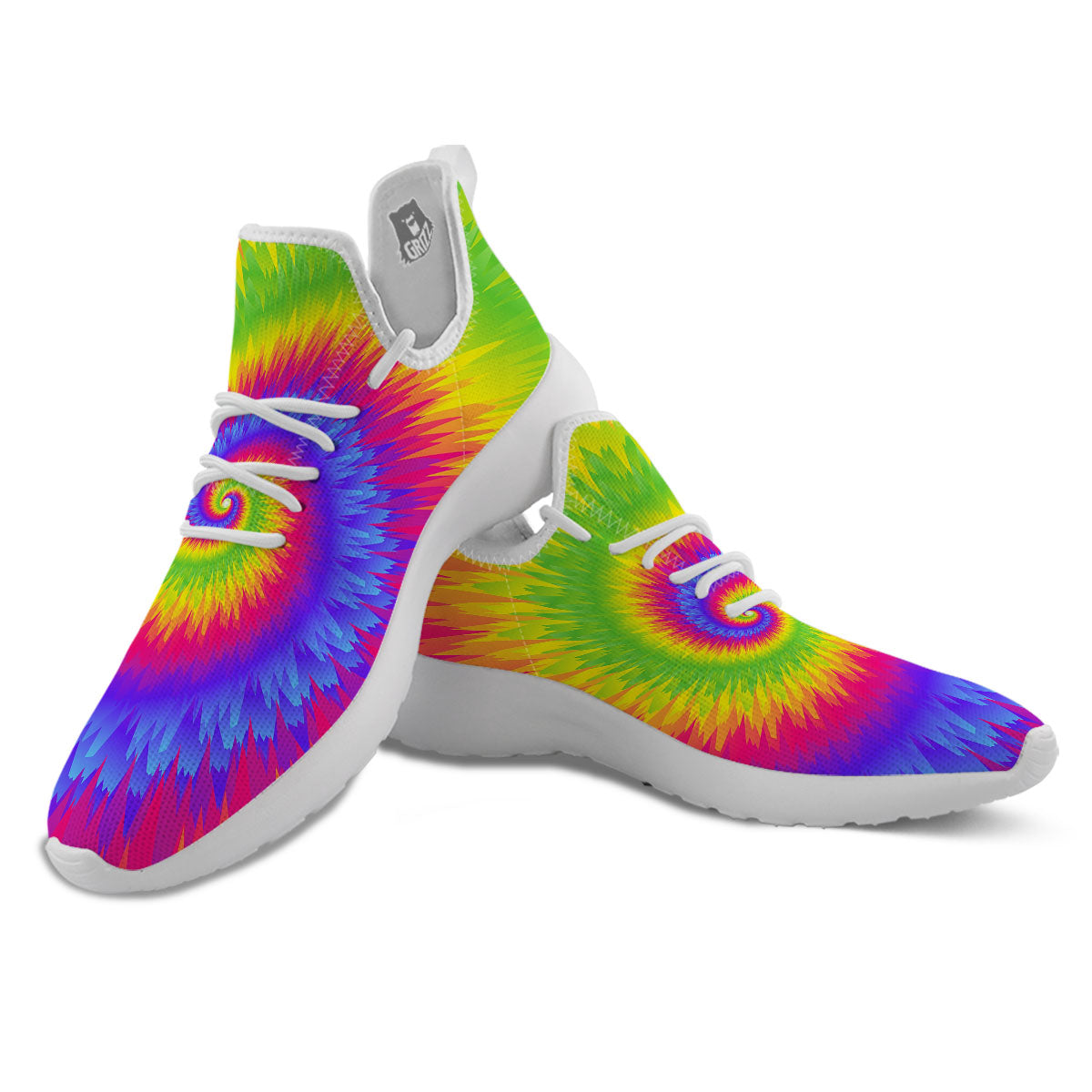 Swirl Rainbow Psychedelic Print White Athletic Shoes-grizzshop