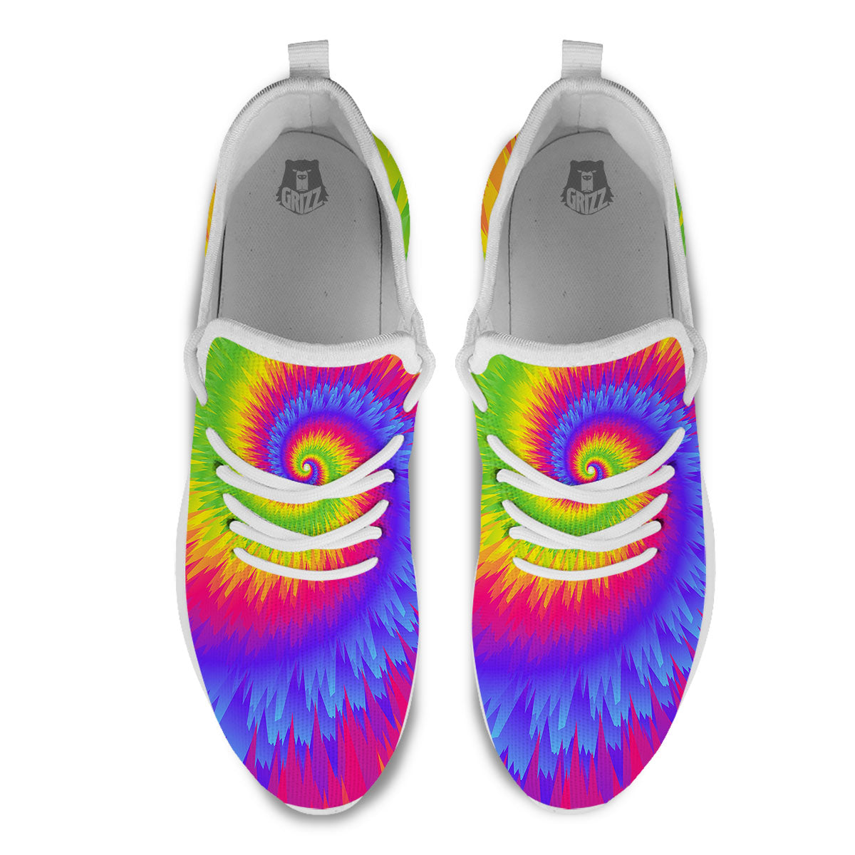 Swirl Rainbow Psychedelic Print White Athletic Shoes-grizzshop