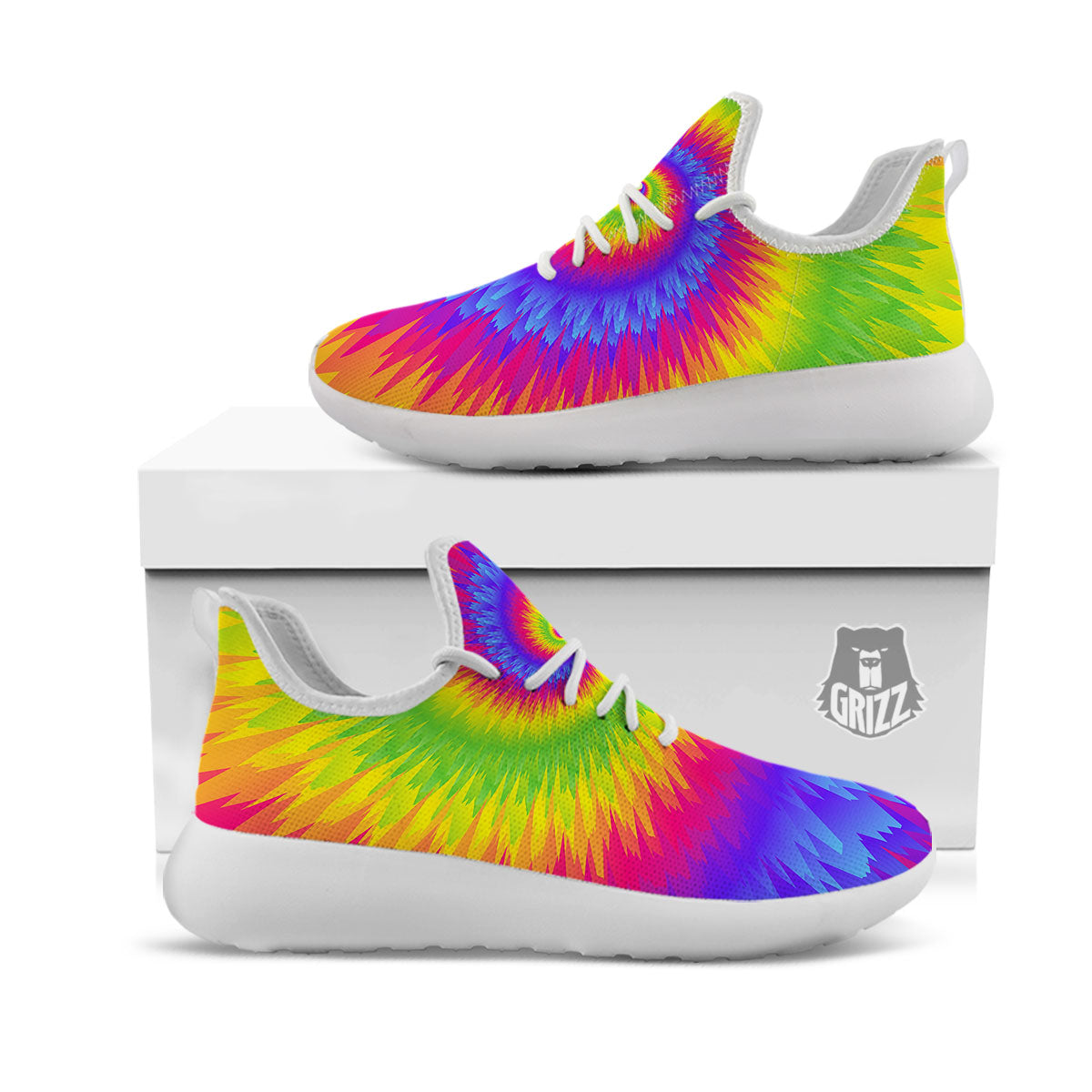 Swirl Rainbow Psychedelic Print White Athletic Shoes-grizzshop