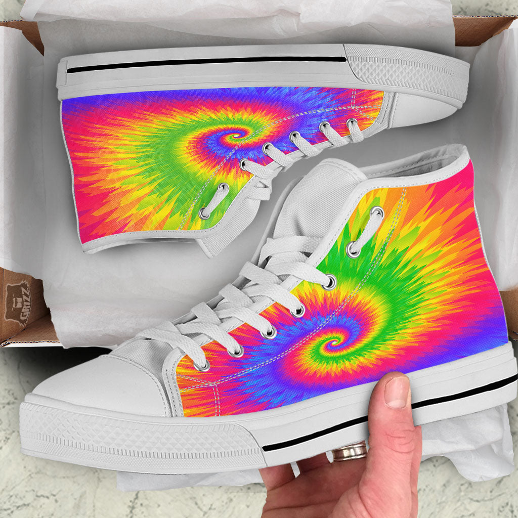 Swirl Rainbow Psychedelic Print White High Top Shoes-grizzshop