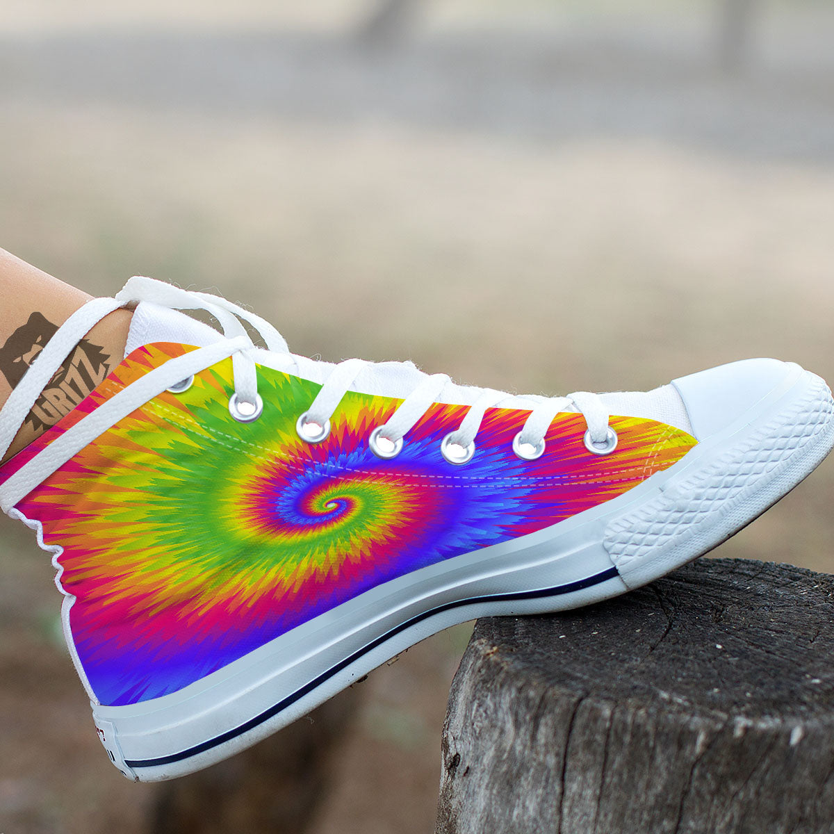 Swirl Rainbow Psychedelic Print White High Top Shoes-grizzshop