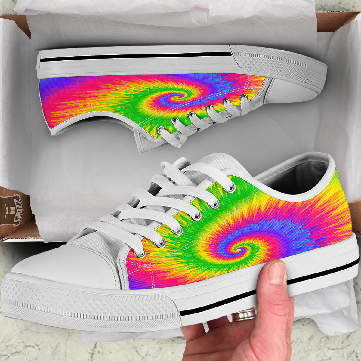 Swirl Rainbow Psychedelic Print White Low Top Shoes-grizzshop