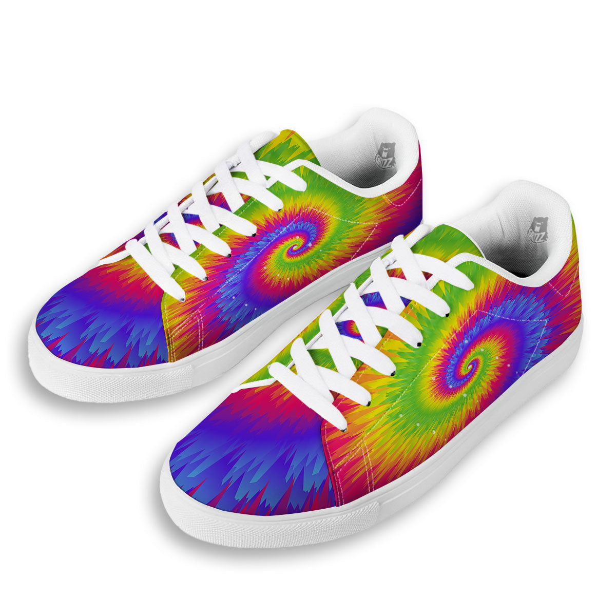 Swirl Rainbow Psychedelic Print White Low Top Sneakers-grizzshop