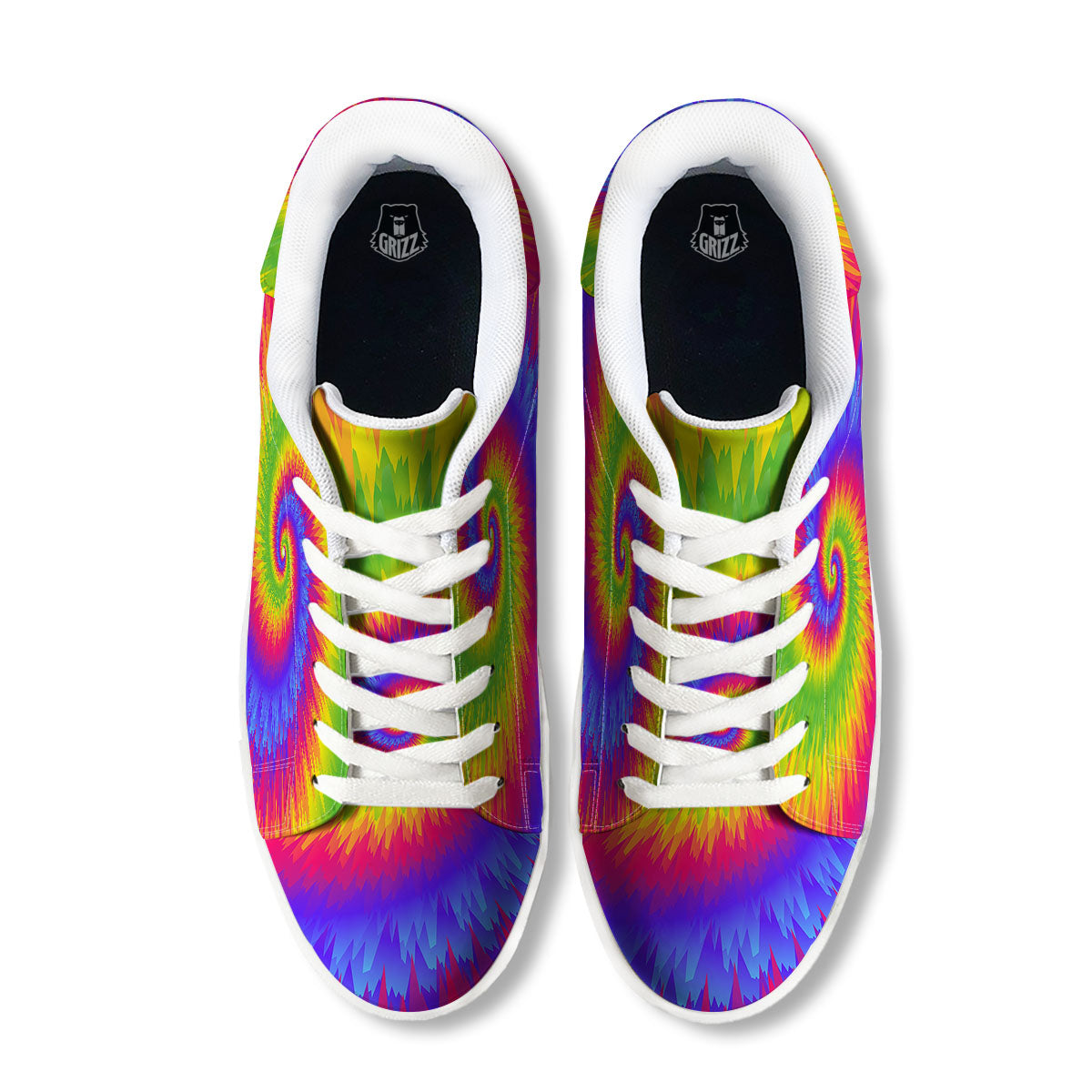 Swirl Rainbow Psychedelic Print White Low Top Sneakers-grizzshop