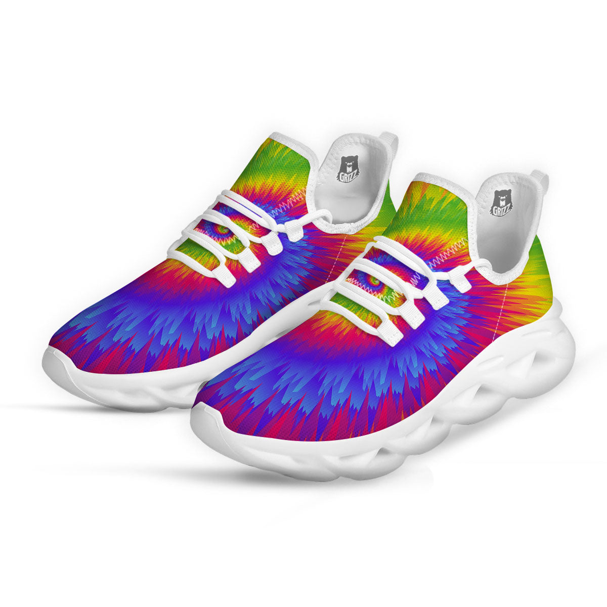 Swirl Rainbow Psychedelic Print White Running Shoes-grizzshop