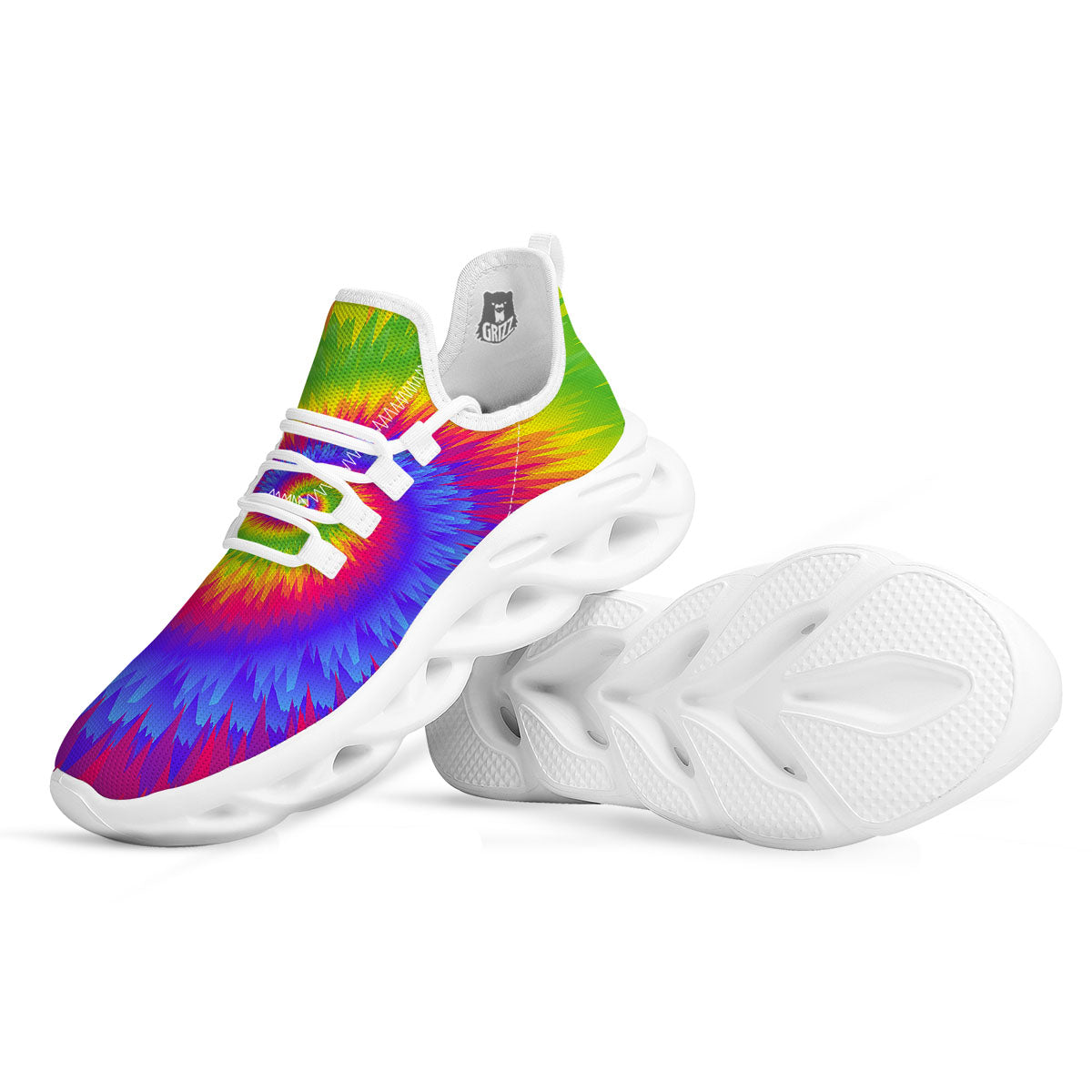 Swirl Rainbow Psychedelic Print White Running Shoes-grizzshop