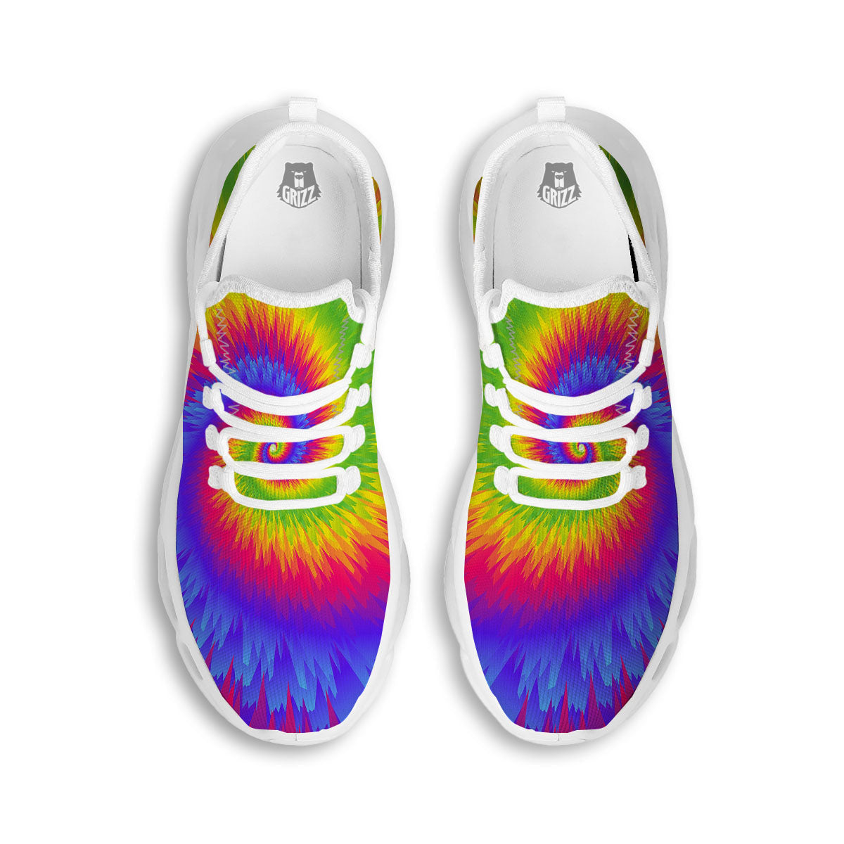 Swirl Rainbow Psychedelic Print White Running Shoes-grizzshop