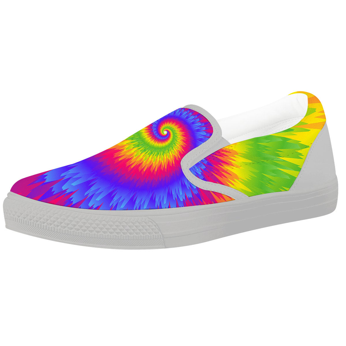 Swirl Rainbow Psychedelic Print White Slip On Shoes-grizzshop