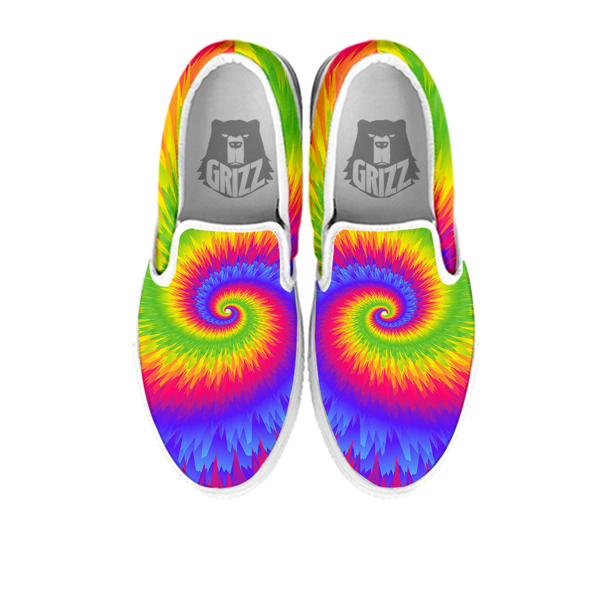 Swirl Rainbow Psychedelic Print White Slip On Shoes-grizzshop