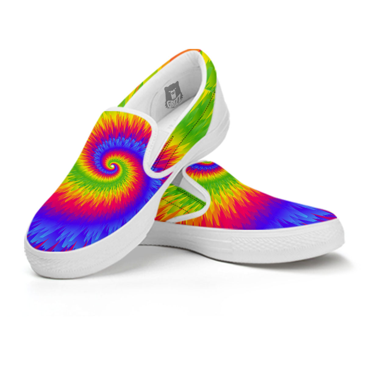 Swirl Rainbow Psychedelic Print White Slip On Shoes-grizzshop