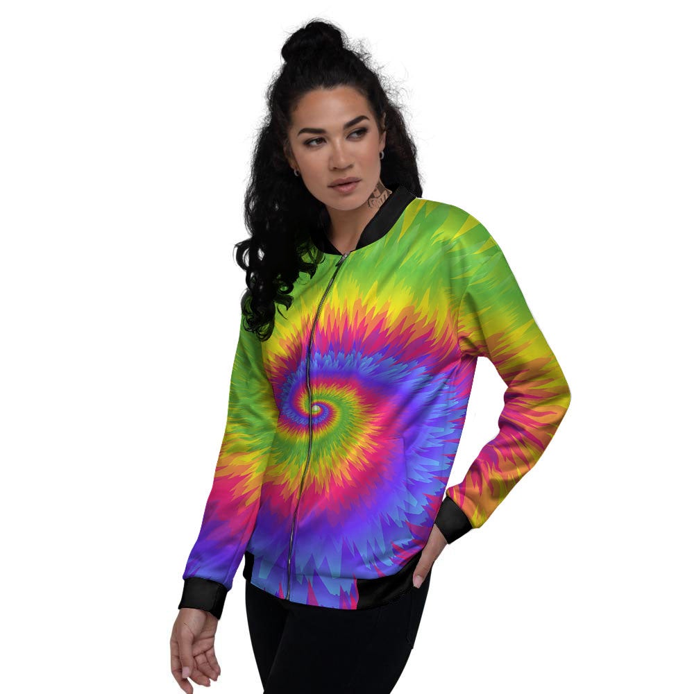 Swirl Rainbow Psychedelic Print Women's Bomber Jacket-grizzshop