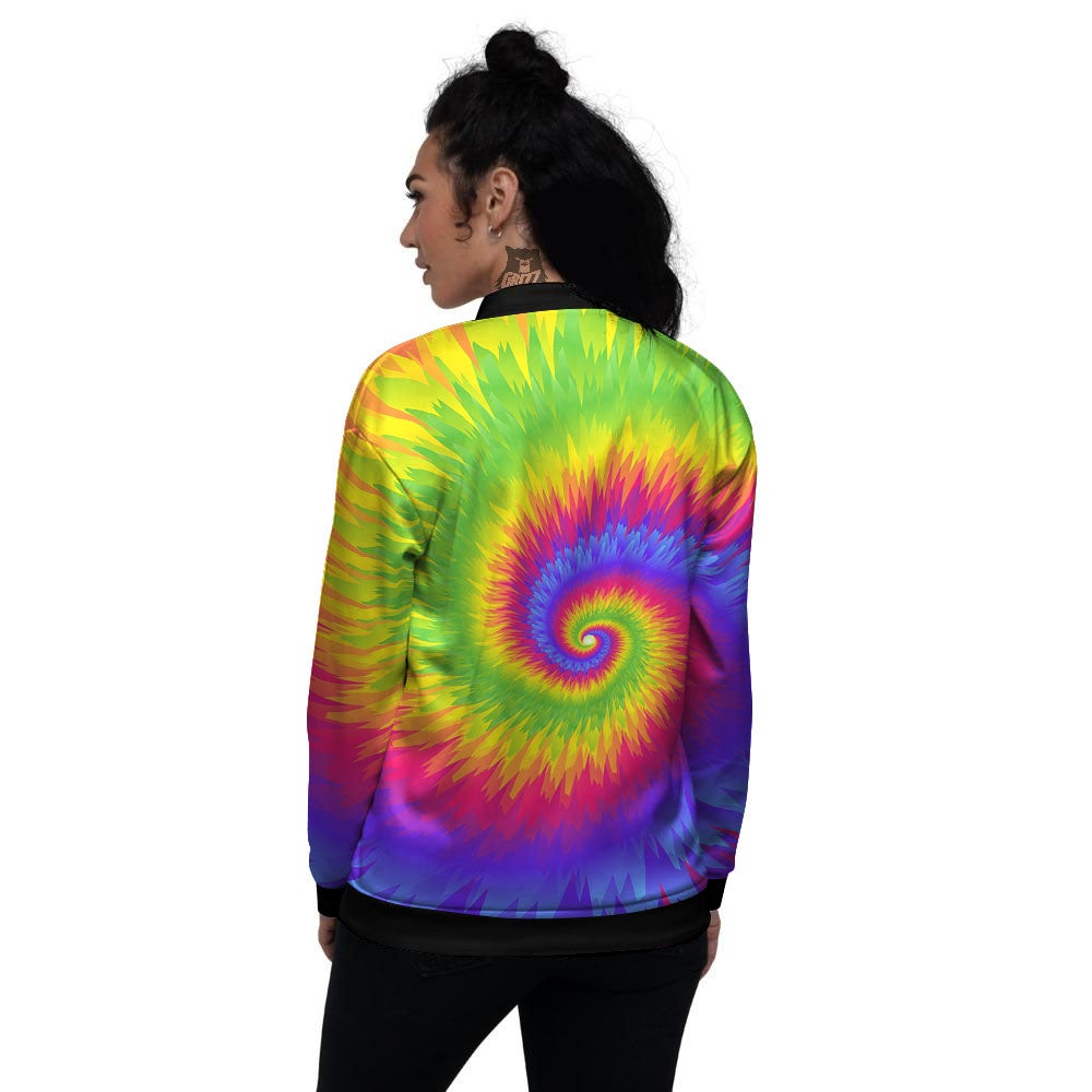 Swirl Rainbow Psychedelic Print Women's Bomber Jacket-grizzshop