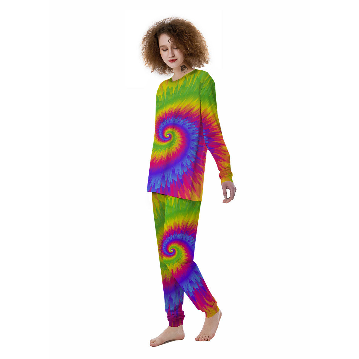 Swirl Rainbow Psychedelic Print Women's Pajamas-grizzshop