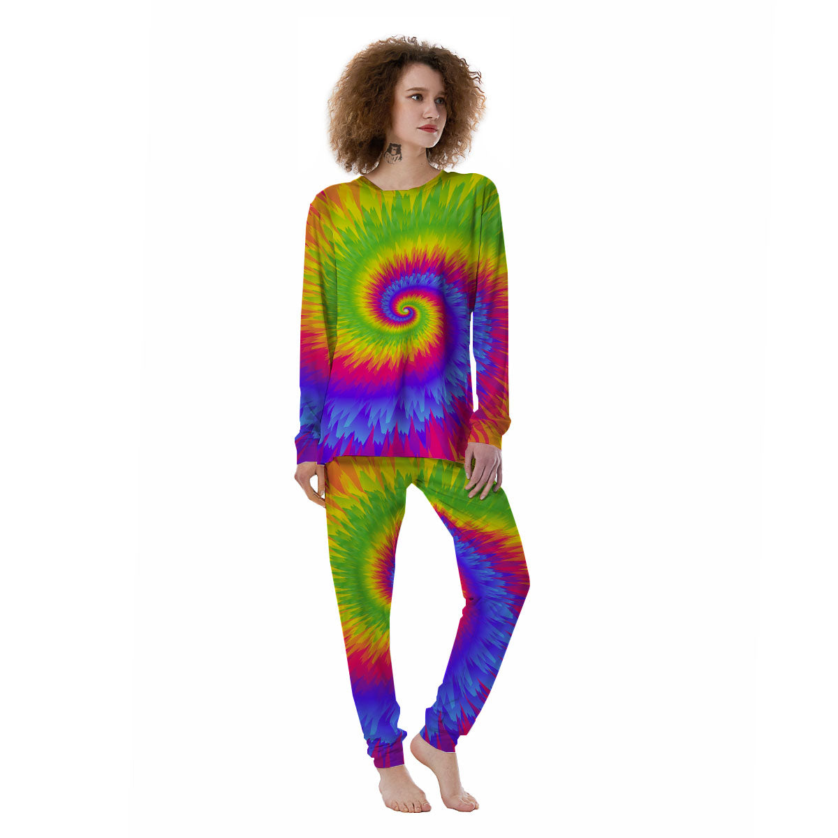 Swirl Rainbow Psychedelic Print Women's Pajamas-grizzshop