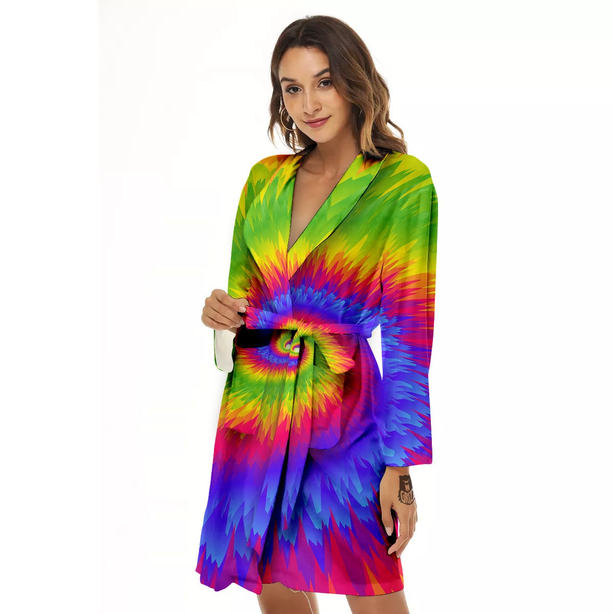 Swirl Rainbow Psychedelic Print Women's Robe-grizzshop