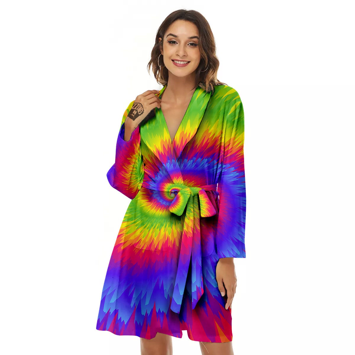 Swirl Rainbow Psychedelic Print Women's Robe-grizzshop