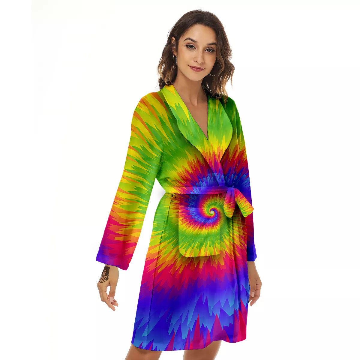 Swirl Rainbow Psychedelic Print Women's Robe-grizzshop