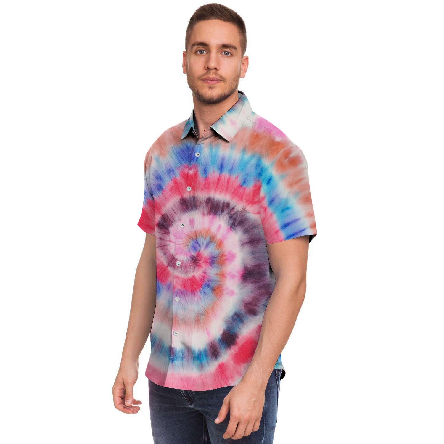 Swirl Rainbow Tie Dye Men's Short Sleeve Shirt-grizzshop