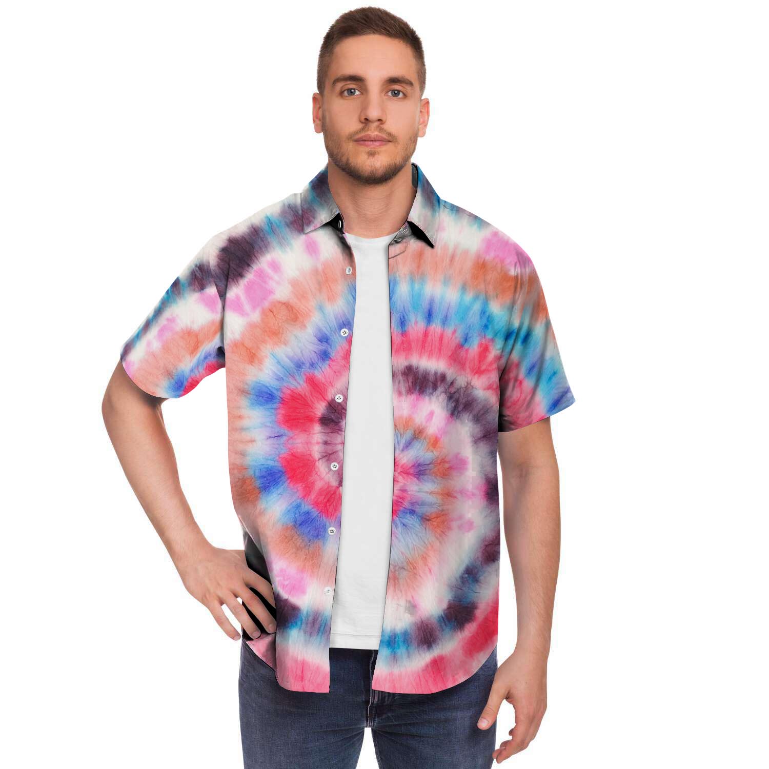 Swirl Rainbow Tie Dye Men's Short Sleeve Shirt-grizzshop