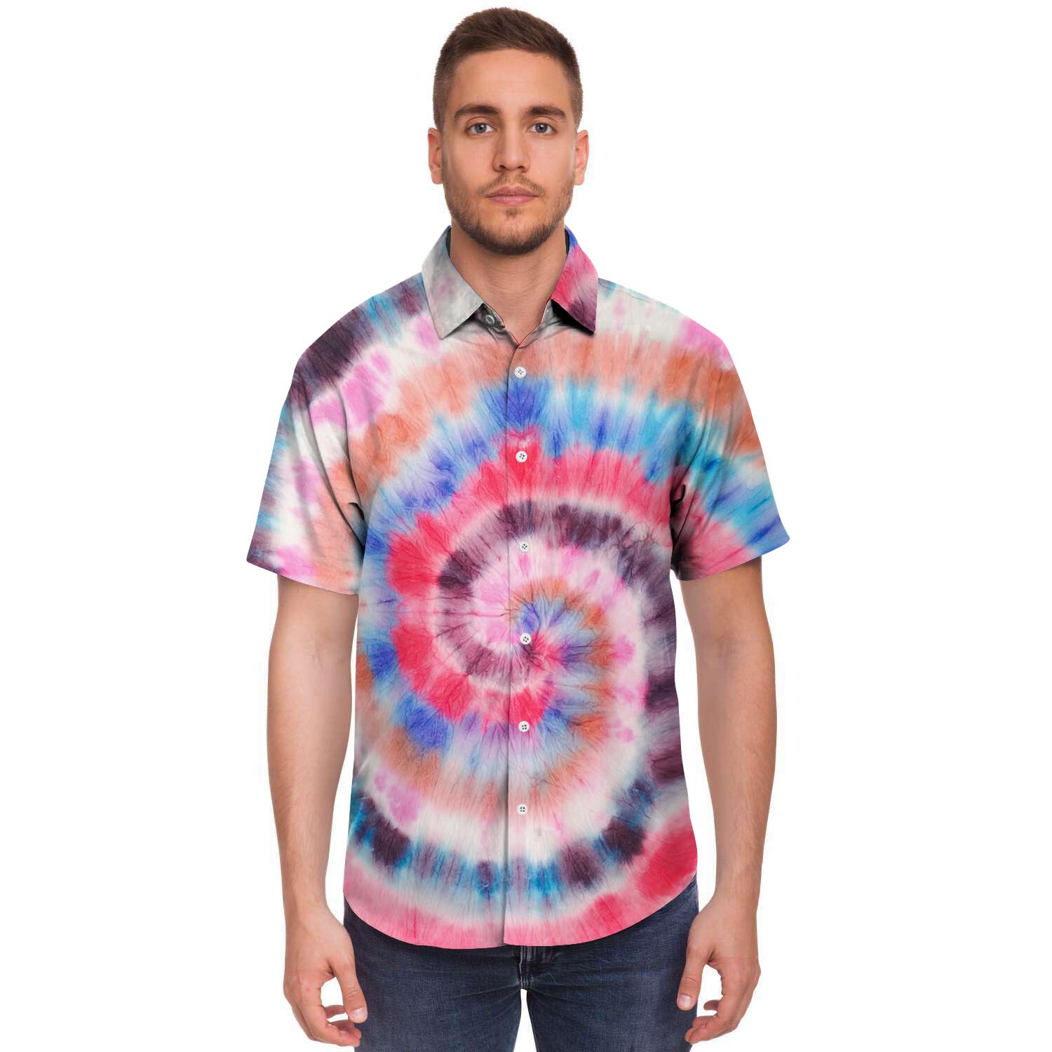 Swirl Rainbow Tie Dye Men's Short Sleeve Shirt-grizzshop