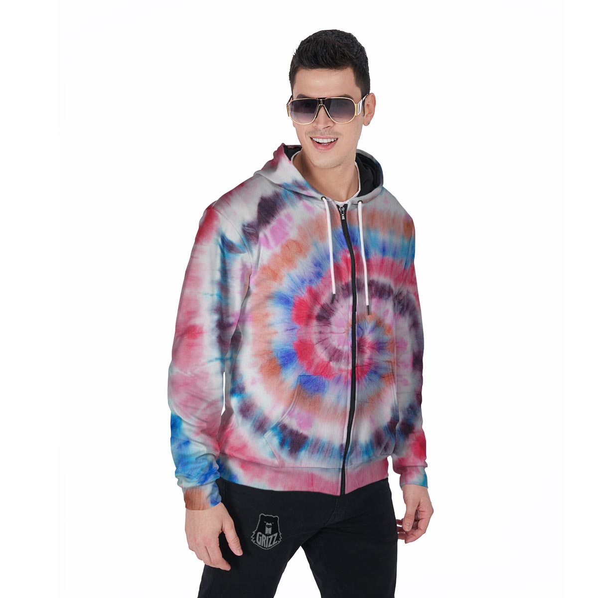 Swirl Rainbow Tie Dye Men's Zip Up Hoodie-grizzshop