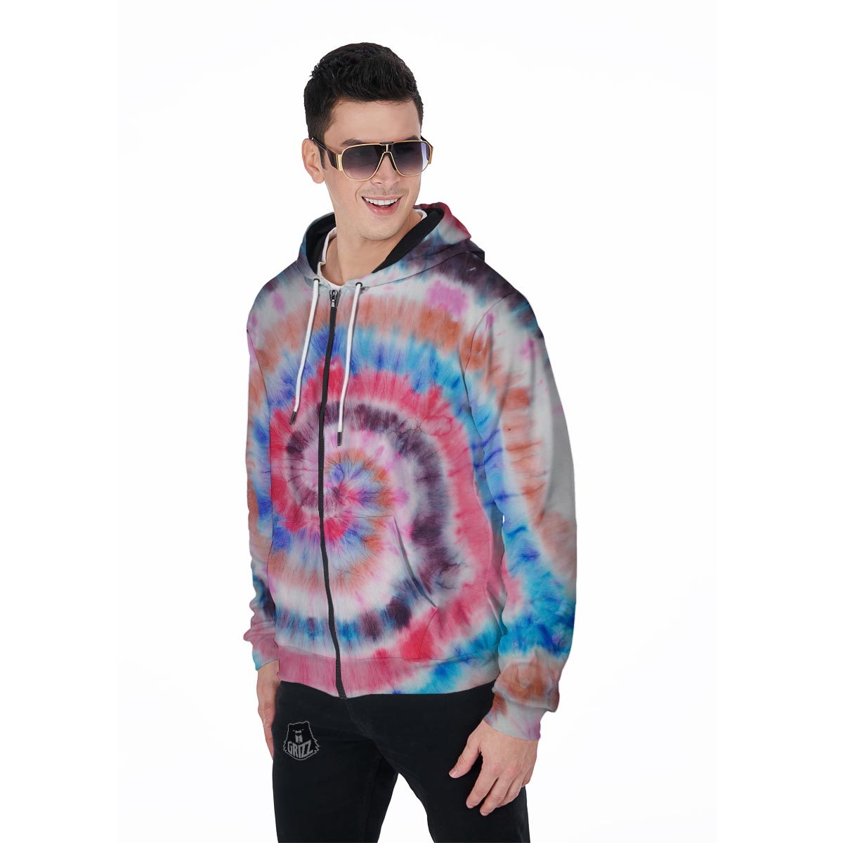 Swirl Rainbow Tie Dye Men's Zip Up Hoodie-grizzshop