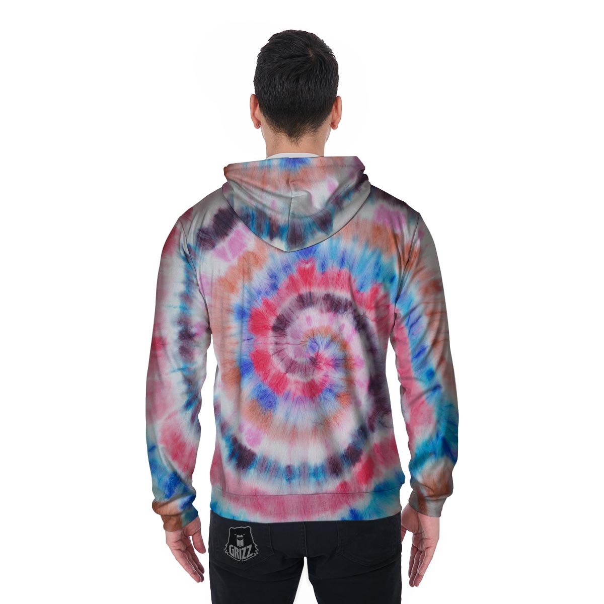 Swirl Rainbow Tie Dye Men's Zip Up Hoodie-grizzshop