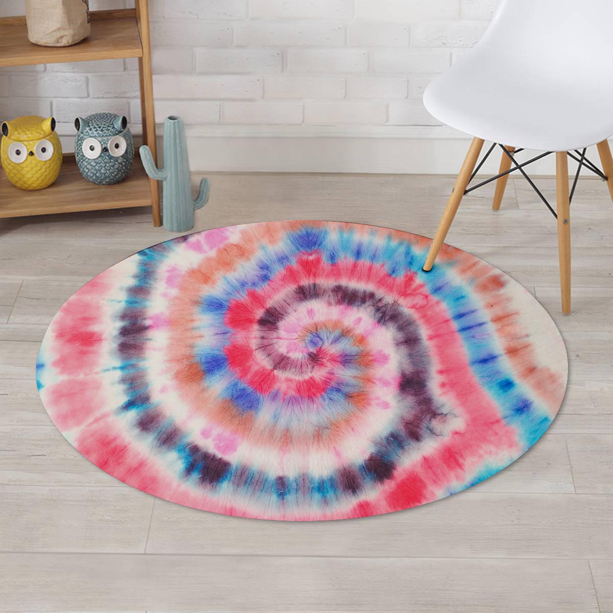 Swirl Rainbow Tie Dye Round Rug-grizzshop