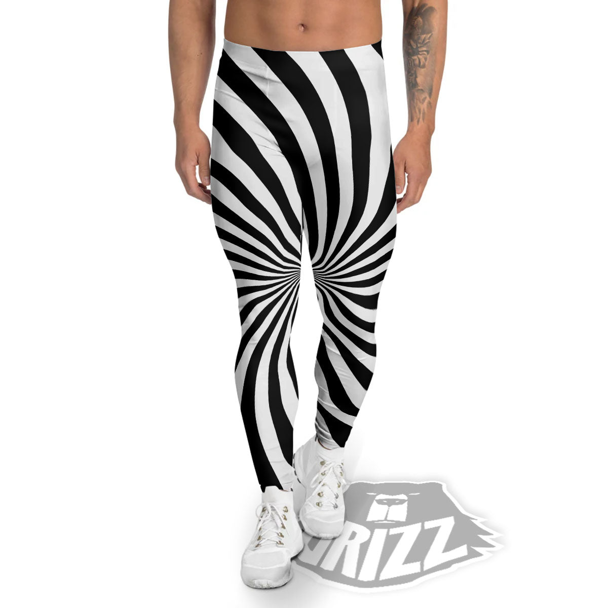 Swirl White And Black Print Men's Leggings-grizzshop