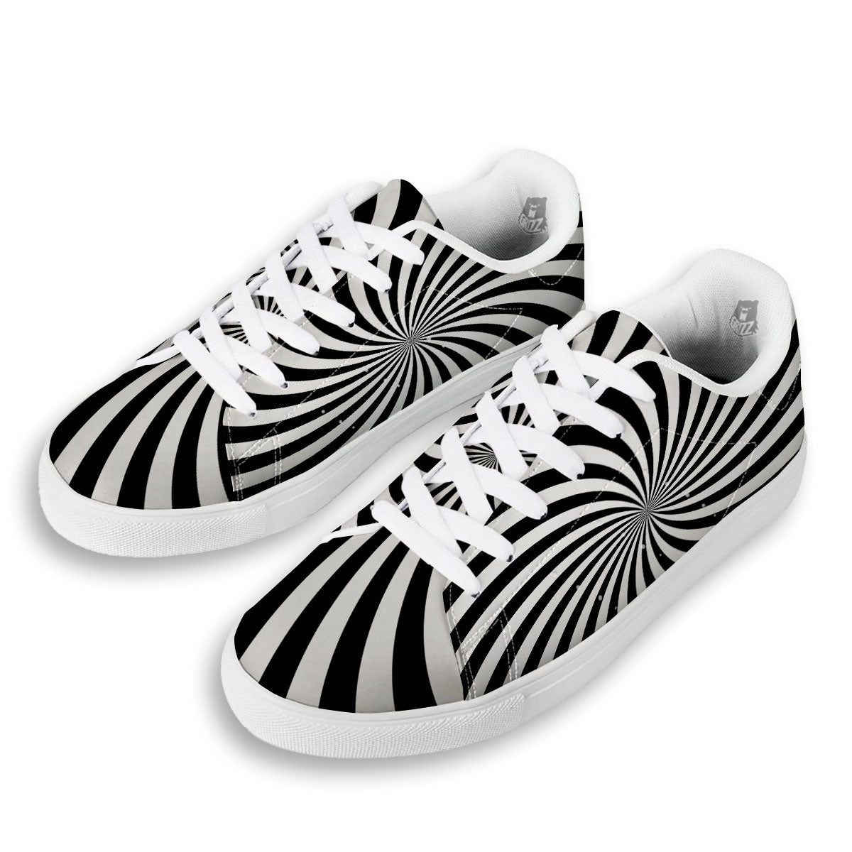 Swirl White And Black Print White Low Top Sneakers-grizzshop