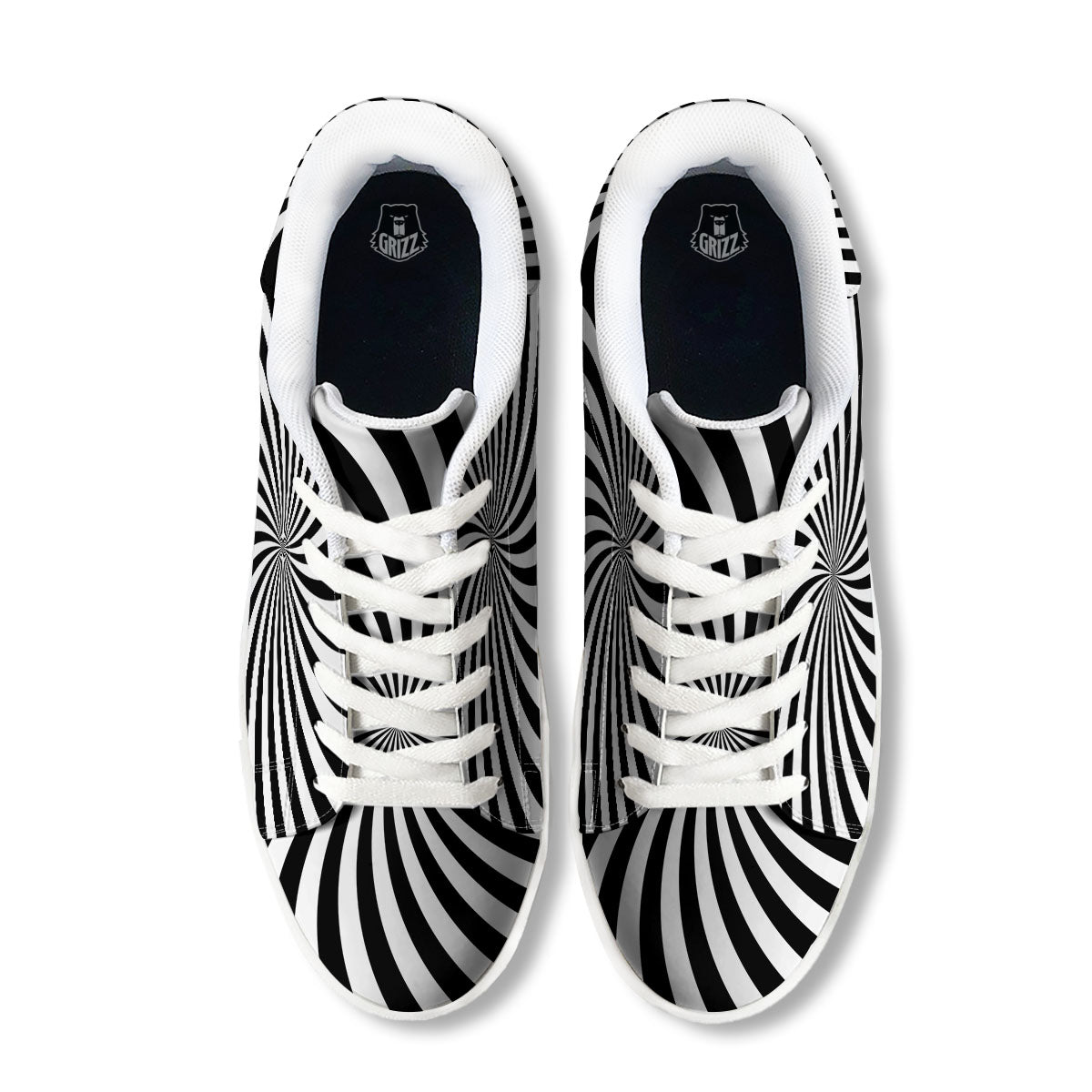 Swirl White And Black Print White Low Top Sneakers-grizzshop