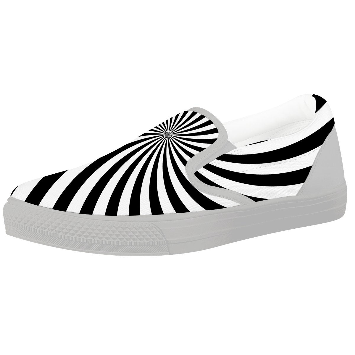 Swirl White And Black Print White Slip On Shoes-grizzshop