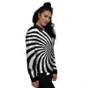 Swirl White And Black Print Women's Bomber Jacket-grizzshop