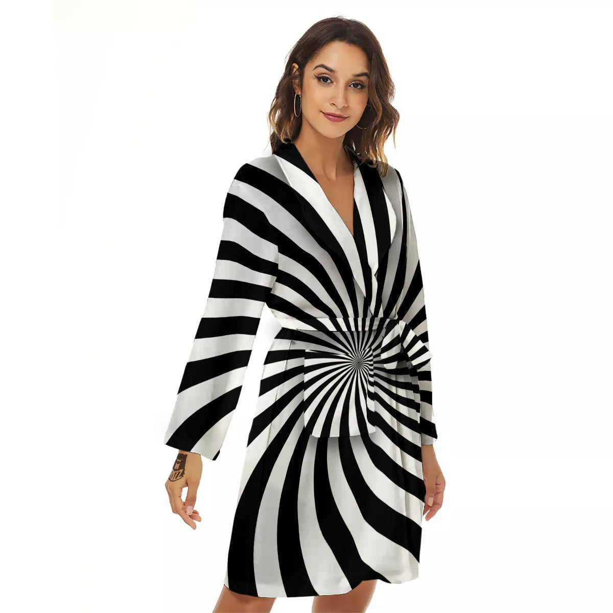 Swirl White And Black Print Women's Robe-grizzshop