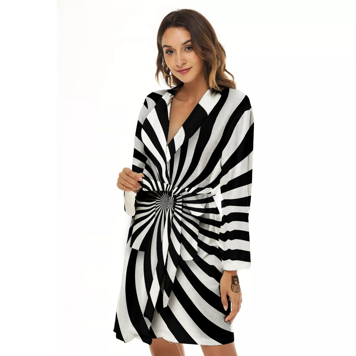 Swirl White And Black Print Women's Robe-grizzshop