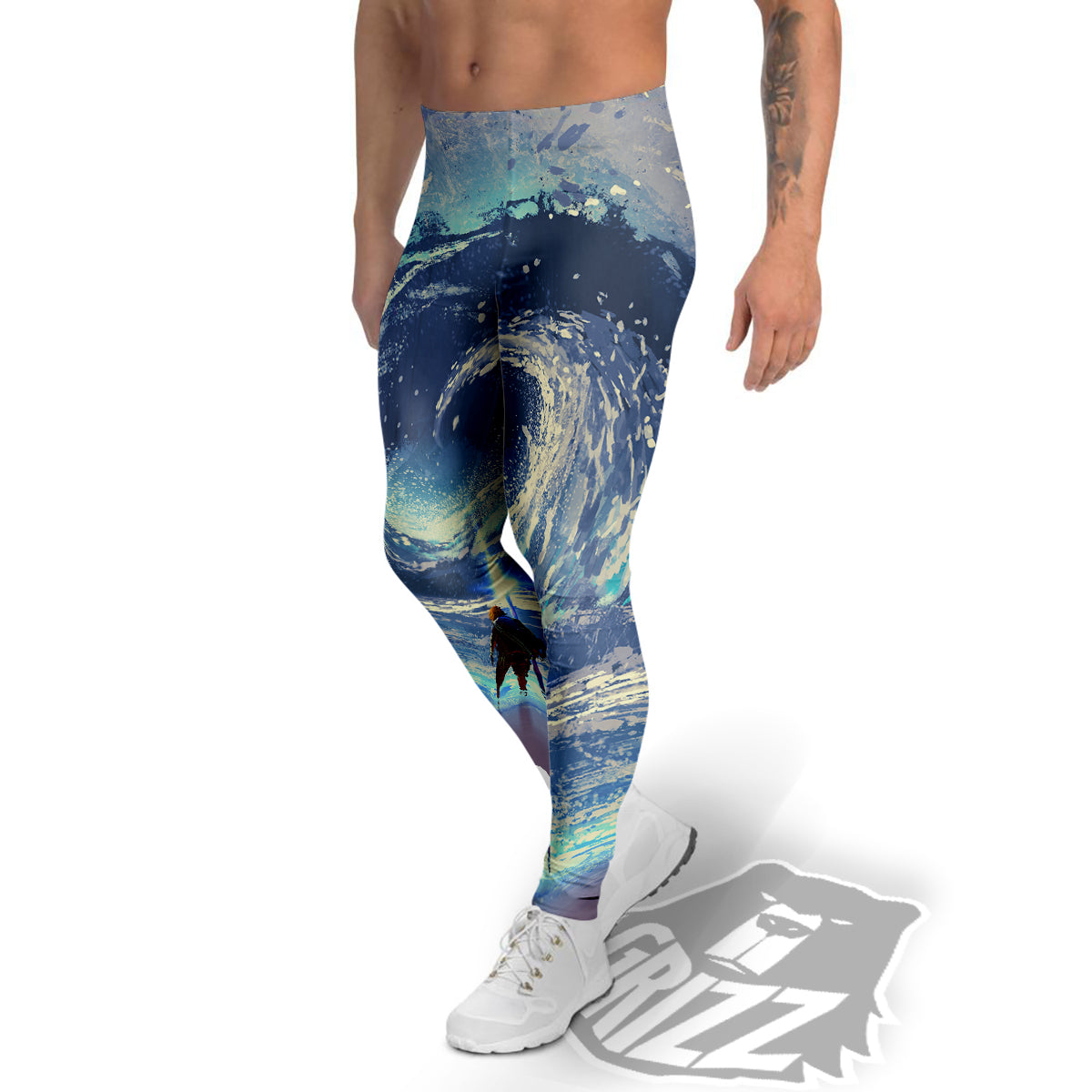 Swirling Sea Watercolor Print Men's Leggings-grizzshop