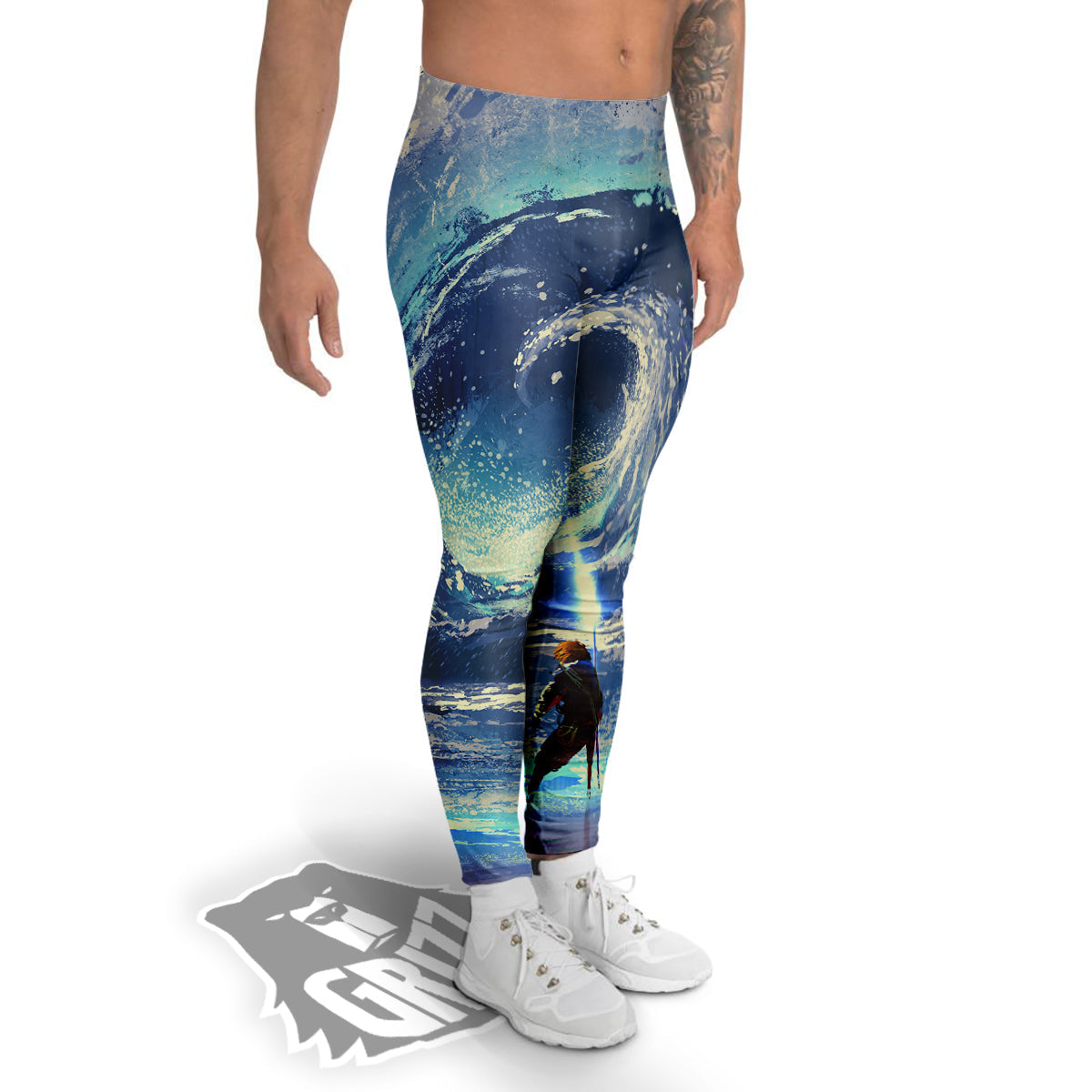 Swirling Sea Watercolor Print Men's Leggings-grizzshop