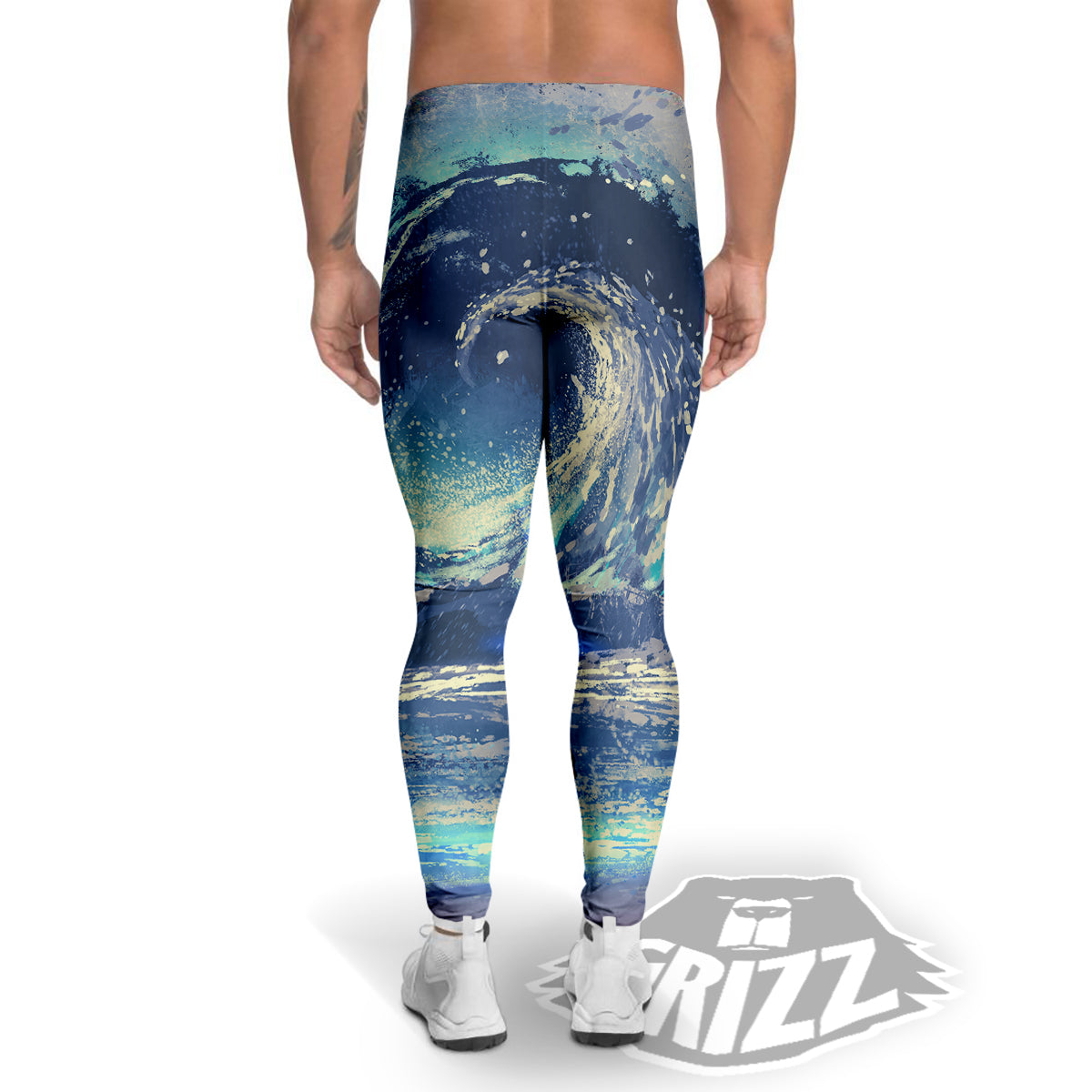Swirling Sea Watercolor Print Men's Leggings-grizzshop