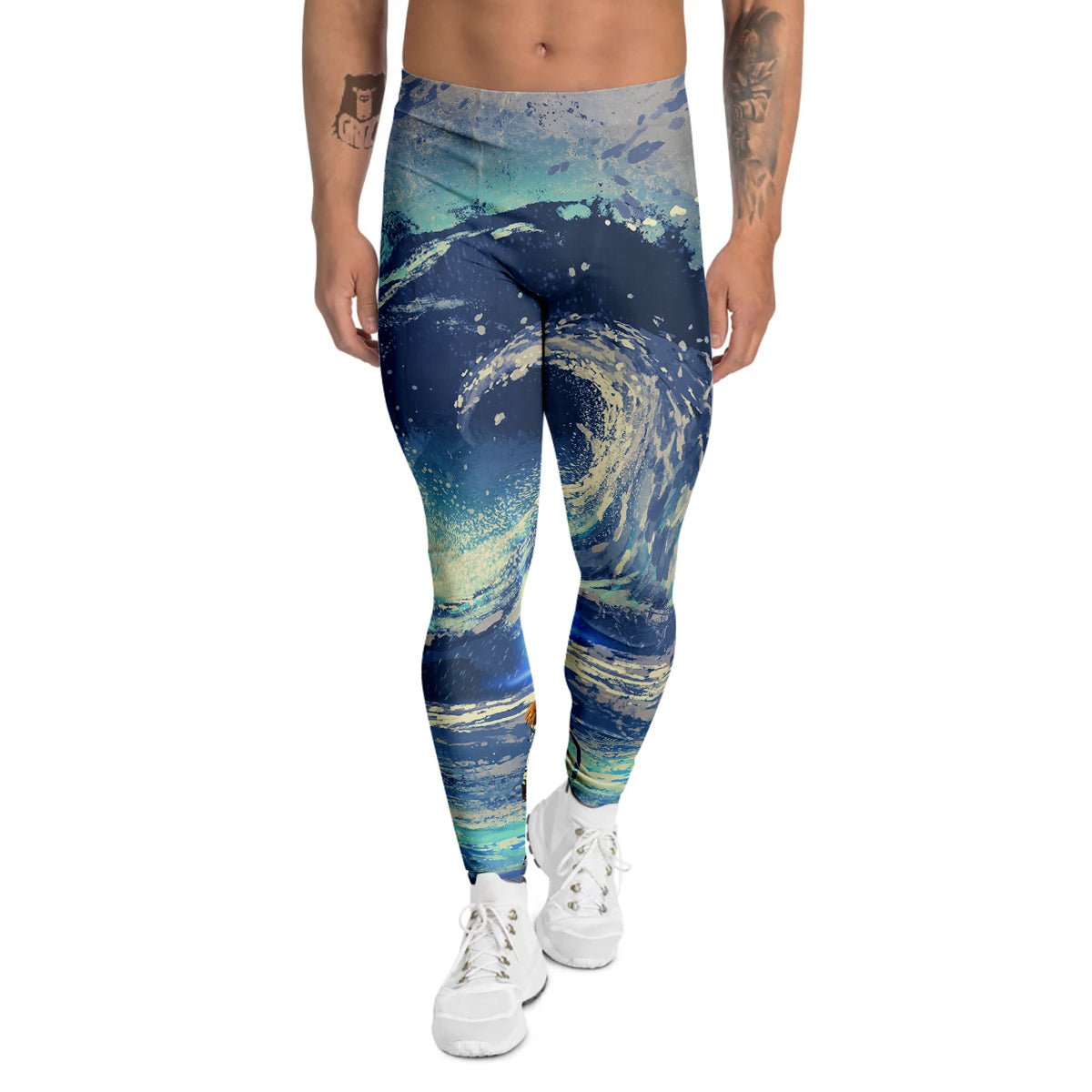 Swirling Sea Watercolor Print Men's Leggings-grizzshop