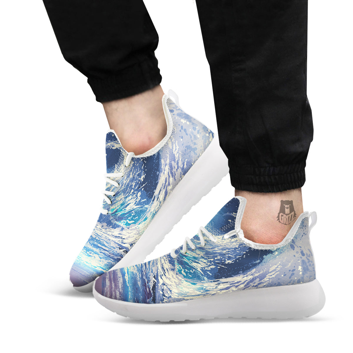 Swirling Sea Watercolor Print White Athletic Shoes-grizzshop