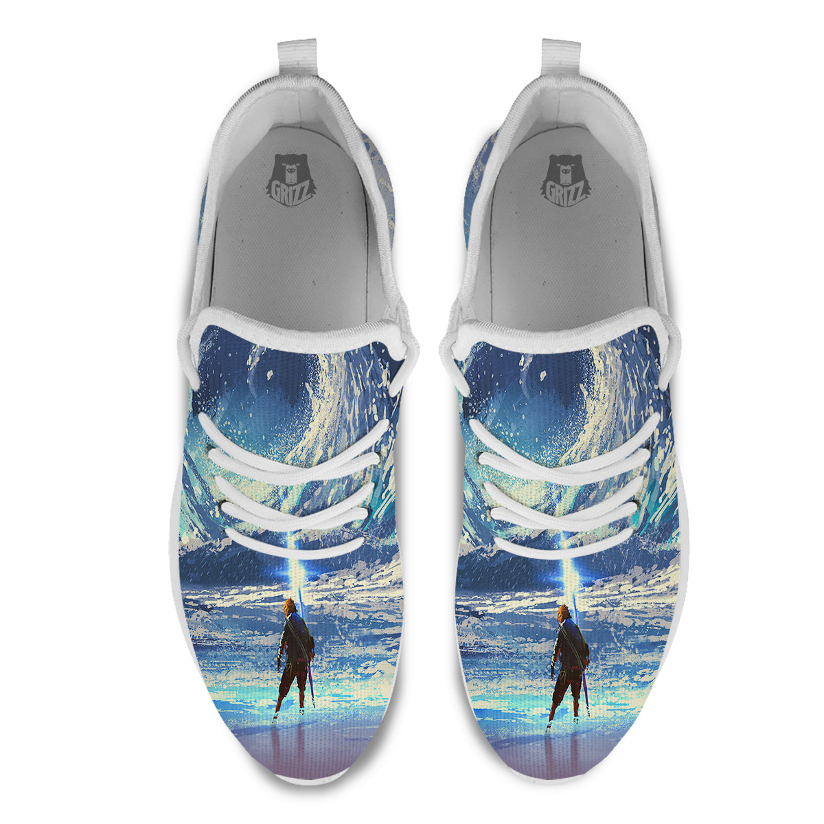 Swirling Sea Watercolor Print White Athletic Shoes-grizzshop