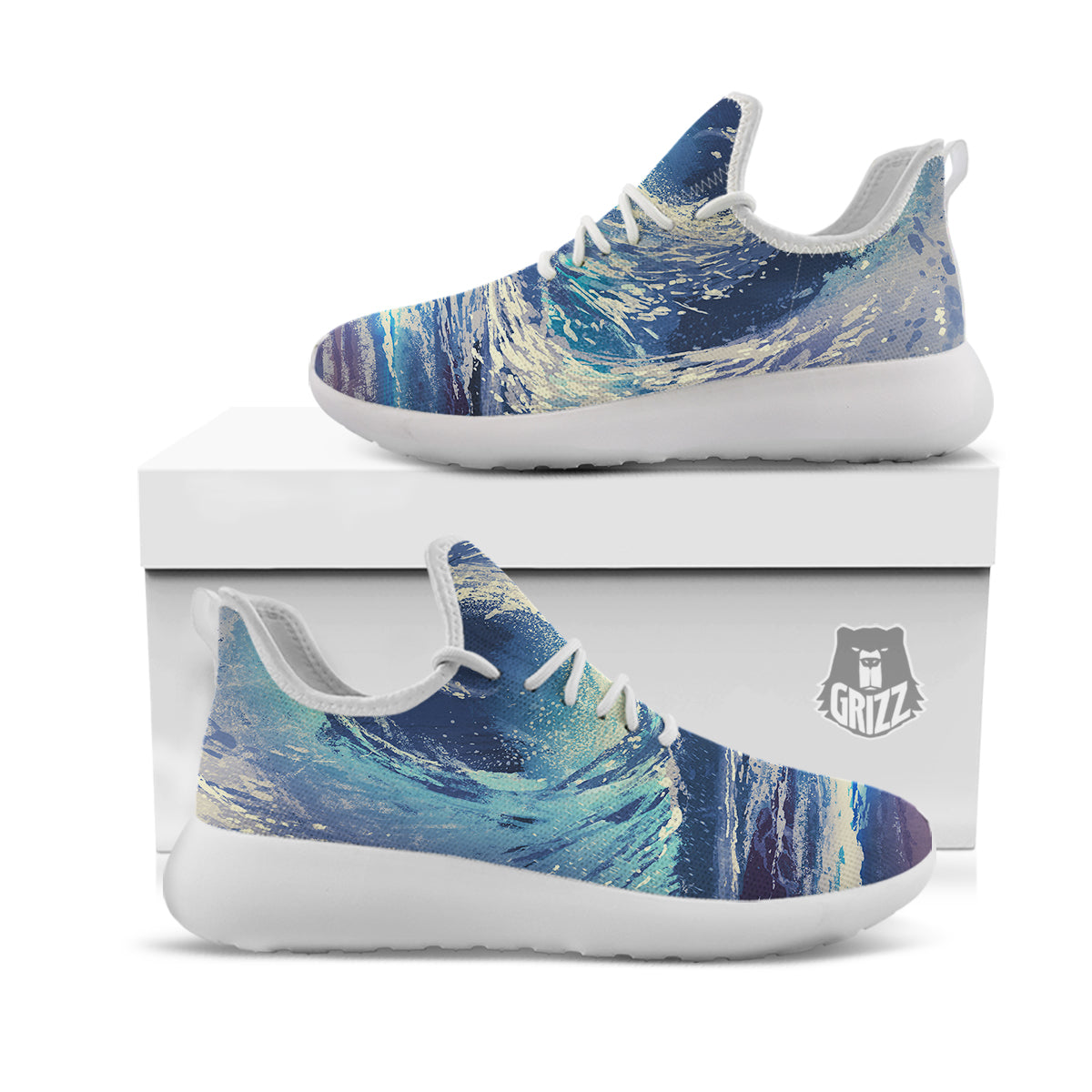 Swirling Sea Watercolor Print White Athletic Shoes-grizzshop