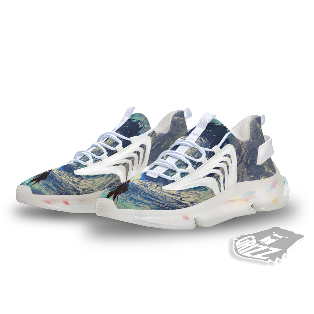 Swirling Sea Watercolor Print White Gym Shoes-grizzshop